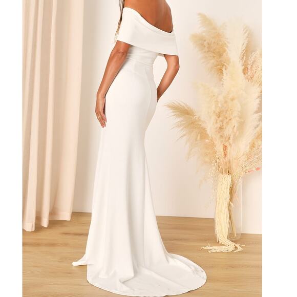 Lulus Bridal NWT Exceptional Romance White Off-the-Shoulder Mermaid Maxi Dress - Picture 6 of 10